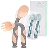 Baby Utensilien Löffel Gabel Set Mit Reise Sicher Kleinkind Babys Kinder FüTterung Schulung Einfacher Griff HitzebestäNdig Biegsamen Weich Perfekte Selbst Lernen(2 Löffel 2 Gabel)