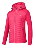 MoFiz Damen Outdoorjacke Daunenjacke Übergangsjacke Winterjacke Casual Steppjacke Running Hybrid Jacke Leicht Warm Rosenrot XL