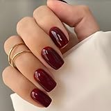 BETESSIN 32 Stück Press On Nails Kurz Eckig - Nägel zum Aufkleben Rot Einfarbig - Künstliche Fingernägel zum Aufkleben - Full Cover Kunstnägel für Frauen - Fake Nails für Halloween und Weihnachten