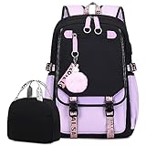 Bevalsa Schulrucksack Mädchen Teenager Schulranzen mit Schultaschen Set, Freizeit Rucksack Groß 20L Wasserdicht School Bag Backpack Casual Daypacks für Kinder Damen (Violett)