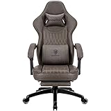 Dowinx Gaming Stuhl mit Frühling Kissen,Racing Gamer Stuhl mit Massage Lendenwirbelstütze, Ergonomischer Gaming Sessel mit Fußstütze Bürostuhl PU Leder Braun