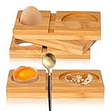 VENDOS 4 Stück Eierbecher Holz Eierbecher Bambus 3in1 Eier Schalen & Löffelhalter für den Frühstückstisch Eibecher Platzierung von Eierschalen