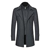 Männer Warmer Wollmantel Herren Wintermantel Slim Fit Zweiteiliger Mantel für Business Freizeit Wollmantel mit Stehkragen Peacoat Business Slim Fit Jacke