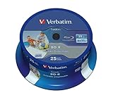 Verbatim BD-R SL Datalife Blu-ray Rohlinge 25 GB, Blu-ray-Disc mit 6-facher Schreibgeschwindigkeit, 25er-Pack Spindel, großflächig bedruckbar, Blu-ray-Disks für Video- und Audiodateien