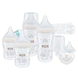 NUK Perfect Match Perfect Start Babyflaschenset | Ab 0 Monate | Passt sich dem Baby an | 4 Anti-Kolik-Babyflaschen, Schnuller, Flaschenbürste und mehr | BPA-frei | 9 Stück