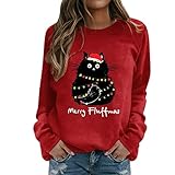 Weihnachtspullover Damen - Weihnachts Sweatshirt Damen Rundhals Pullover Weihnachten Langarm Christmas Sweater Weihnachtspulli Winterpullover Jumpers Weihnachtsoutfit Teenager Mädchen Pulli Oberteile