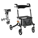 DIVID® Rollator aus Aluminium 1005E Schwarz, Leichtgewicht ideal für Reisen, klappbar, Höhenverstellbar, Gehwagen,Gehhilfe, Praktische Tragetasche,Reflektoren