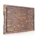 COCOBOSS Large Schneidebrett Holz PREMIUM Akazienholz Schneidebrett für Küchenplatten, mit Saftrutsche, Auffangschale, Rutschfeste Füße (Large - 42x 30 x 2,5 cm)