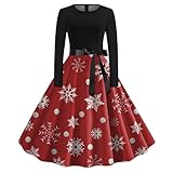 Weihnachtskleider Damen - Langarm Rundhals Pullikleid Weihnachtskleider Ballkleid Karneval Kostüme Elegant Frauen Rotes Kleid Knielang für Weihnachtskostüme Für Weihnachten Party