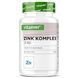 Zink Komplex 25mg - 365 Tabletten - Mit 3 bioaktiven Zink-Formen (Zinkbisglycinat, Zinkgluconat, Zinkcitrat) - 1 Jahresvorrat - Hochdosiert - Vegan