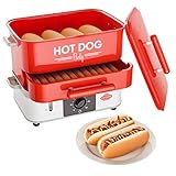 HOT DOG WORLD - Großer Hot Dog Maker mit Brötchenwärmefach - Hot Dog Party Steamer