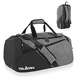 Tolaccea 47L Sporttasche Groß Sporttasche Rucksack mit Schuhfach Nassfach Wochen Reisetasche Duffel Bag Fitness Trainingstasche für Herren Damen Gym,Reise,Schwimmen,Sauna,fußball (Grau)