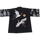 G-LIKE Japanischer Kimono Sommer Kleidung - Traditionelles Haori Federgewebe Kostüm Robe Überjacke Sonnenschutz Jacke Antiker Stil Nachthemd Bademantel Nachtwäsche für Damen Herren (Schwarz)