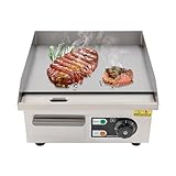 Elektrische Grillplatte, Tischgrill Edelstahl 2000W, 50-300℃, Kommerziell Elektrogrill mit Schaufel und Ölbürsten für Straßenständen, Restaurants