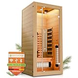 Artsauna Infrarotkabine Kiruna90 Premium mit Vollspektrum- & Flächenstrahler, 1 Person, 90x90x190 cm, LED Farblicht & Glastür, Infrarotsauna Sauna