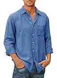 Meilicloth Hemd Herren Langarm Jeanshemd Cowboy Hemd Denim Shirt Herren Freizeithemden Arbeitshemd Trachtenhemd Mode Herrenhemden Casual Baumwolle Karriere Kragen Hemd Regular Fit Himmelblau L