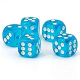 WeLoveDice 16mm W6 Würfel türkisblau transparent / weiß - Made in Germany! - 5Stk