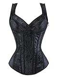 KUOSE Damen Schwarz Shapewear Korsett Vintage Gothic Vollbrust Corsage Top mit Träger (Schwarz, 38-40)