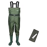 Goture Aktualisierung Anglerhose Wathose mit Gummi Stiefeln Wasserdicht Teichhose Dauerhaft PVC Nylon-Passend für Angeln & Wandern-Junge＆Mädchen