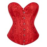 Generico Korsett Damen Schwarz und Rot Curvy, Overbust Corset Elastic Corsage Lila Floral Lace Up Korsett Schwarz Damen Pirat Elegant Korsett ohne Knochen Underbust Brautkorsett, rot, L