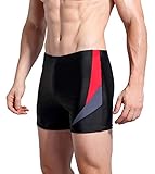 WHCREAT Herren Badehose Sport Schwimmen Boardshorts UV-Schutz Chlor Resistent Rotgrau XL