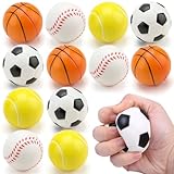 12 Stück Stressbälle, Mini Schaumstoffbälle, Schaum Antistressball, Sportbälle Klein, Fußball Basketball Tennis Baseball Stressbälle, Antistressball für Kinder und Erwachsene Fußball Party