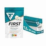 First Energy Koffein-Kaugummi 40mg. Zuckerfreier, schneller Energie-Booster für aktive Menschen. Perfekt für Training, Arbeit, Studium und unterwegs. Frische Minze Box: 12 Beutel, 25 Kaugummis.