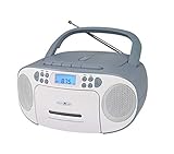 REFLEXION CD-Player mit Kassette und Radio für Netz- und Batteriebetrieb (PLL UKW-Radio, LCD-Display, AUX-Eingang, Kopfhörer-Anschluss), weiß/blau, RCR2260