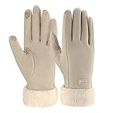 ZASFOU Damen Winter Warm Touchscreen Handschuhe mit Fleece Gefütterte Strick winterhandschuhe für Kaltes Wetter,Beige,L