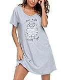 ENJOYNIGHT Damen Nachthemd Baumwolle Kurzarm Schlafhemd T-Shirt Schlafshirt Sommer Nachtwäsche für Lounge (XX-Large,Graues Schaf)