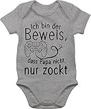 Shirtracer Baby Body Junge Mädchen - Geschenk zum Vatertag - Ich bin der Beweis dass Papa nicht nur zockt - 3/6 Monate - Grau meliert - strampler zocken kinder-body vater väter gamer babybodys