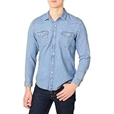 Amazon Essentials Herren Langärmeliges Jeanshemd, Schmale Passform, Hellblau, L