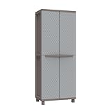 Terry, Jrattan 268, Schrank mit zwei Türen in Rattan-Optik, 3 Einlegeböden, für den Innen- und Außenbereich/Tortora - 68x37,5x170 cm