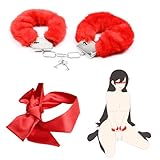 FLUTOY Handschellen plüsch mit Satin Augenbinde Sex Bett,Bondageset Fessel Set BDSMs Spielzeug hart erotisches Sexspielzeug für Paare extrem Sex Toyset für Paar Set (Rot)