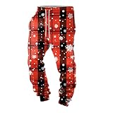 Nadunje Weihnachten Jogginghose Herren Weihnachten Hose Herren Lustig Bedruckte Weihnachtshose Gefüttert Fleece Sweatpants Kordelzug Freizeithosen Sporthose Trainingshose mit Tasche Jogginghose Herren