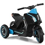 COSTWAY 6V Kinder Elektro Motorrad mit Musik, Hupe und Scheinwerfer, Dreirad Kindermotorrad mit Vorwärts- und Rückwärtsfunktion, bis zu 4 km/h (Schwarz)