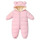 BRONG Schneeanzug Baby Mädchen Jungen Overall Winter Jumpsuit Mantel Neugeborenes Dickes Reißverschluss Strampelanzug Kleinkind Winddicht Kapuze Fleece Strampler Oberbekleidung Rosa 18-24 Monate