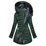 Generisch Winterjacke Damen Steppjacke Wintermantel mit Kapuze Reißverschluss Winterparka Warm Weich Freizeit Daunenjacke Dicker Baumwolle Elegant Jacke Einfarbig Baggy Bequem Outdoorjacke Mantel