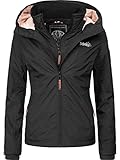 MARIKOO leicht gefütterte Damen Übergangsjacke kurz Outdoor-Jacke mit kuscheligem Fleece-Innenfutter und großer Kapuze Erdbeere Schwarz Gr. XS