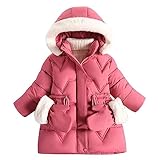 linboo Kinder Winterjacke Mädchen Jacke Gefüttert Warme Wintermantel Outdoor Kapuzenjacke Winddicht Parka mit Plüschhandschuhen Steppjacke, Rosenrot, 104-110