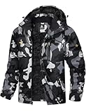 GEMYSE Herren Wasserdichte Berg-Skijacke Winddichte Fleece Outdoor-Winterjacke mit Kapuze (Camouglage 01,XL)