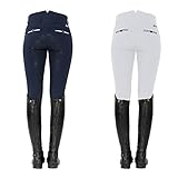 SPOOKS Reithose für Damen Mädchen Kinder, Voll-Besatz Reithosen Leggings Turnierreithose - bequem & stylisch Ricarda Full Grip High Waist - White S