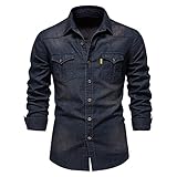 Skrsila Herren Jeanshemd Denim Shirt Langarmhemd Cowboy-Style Kent-Kragen Business Casual Männer Freizeit Hemd