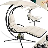 KESSER® Schwebeliege mit Sonnenschirm, Hängeliege, Sonnenliege H200, L194, B100 cm, Relaxliege, Schaukelliege Hängematte, bis 120 kg belastbar, Auflagen - Nackenkissen, Inkl. Tasche