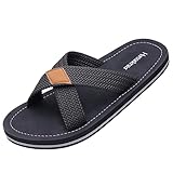 Harssidanzar Herren Cross Slide Sandalen Slip auf Bequeme Leichte Sommer Slipper Schuhe Für Innen und Outdoor Quick-Dry KM229EU,Schwarz, Größe 46