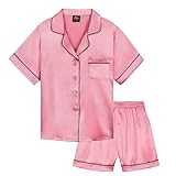 CityComfort Silk Pyjama Set für Mädchen, Kurze Schlafanzughose & Kurzärmliges Oberteil mit Kragen & Knopfleiste - Geschenke für Mädchen (Altrosa, 11-12 Jahre)