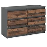 MRBLS Kommode mit 6 Schubladen Sideboard Schubladenschrank Kleiderschrank Modern Möbel mit Schubladen für Ihr Schlafzimmer (Anthrazit Industrial/Grau Matt - Old Style) – 100 x 71,5 x 33,5 cm (B/H/T)