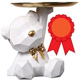 BLOOOK Statue Skulptur,Bär Figur Dekorative Tablett,Bären Skulpturen mit Dekotablett,Teddy Bär Deko Figuren Schlüsselschale,Dekoschale für Dessert Kosmetik Schmuck Kerzen (Weiß (B))