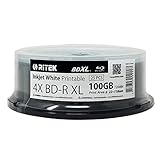 Ritek BD-R XL BDXL BDXL 100 GB Archivqualität, dreilagig, 4 x weiße Inkjet-Hub, bedruckbar, blanko, beschreibbare Discs in Spindel, 25 Stück