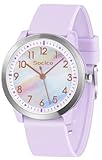 SOCICO Kinderuhr Analog, 5ATM/50M Wasserdicht Armbanduhr Kinder Mädchen Jungen Teenager, Leicht Lesbar Kinder Quartz Minimalistisch Uhren für 9-18 Jahre (Regenbogenlila)